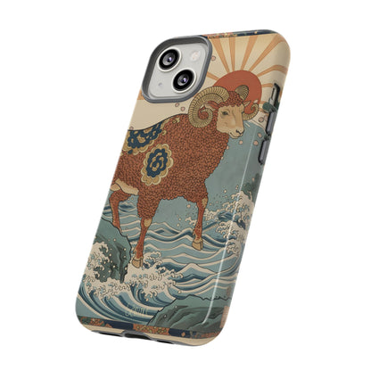 Benirre iPhone 14 Phone case with an Aries sheep design in Japanese art style.