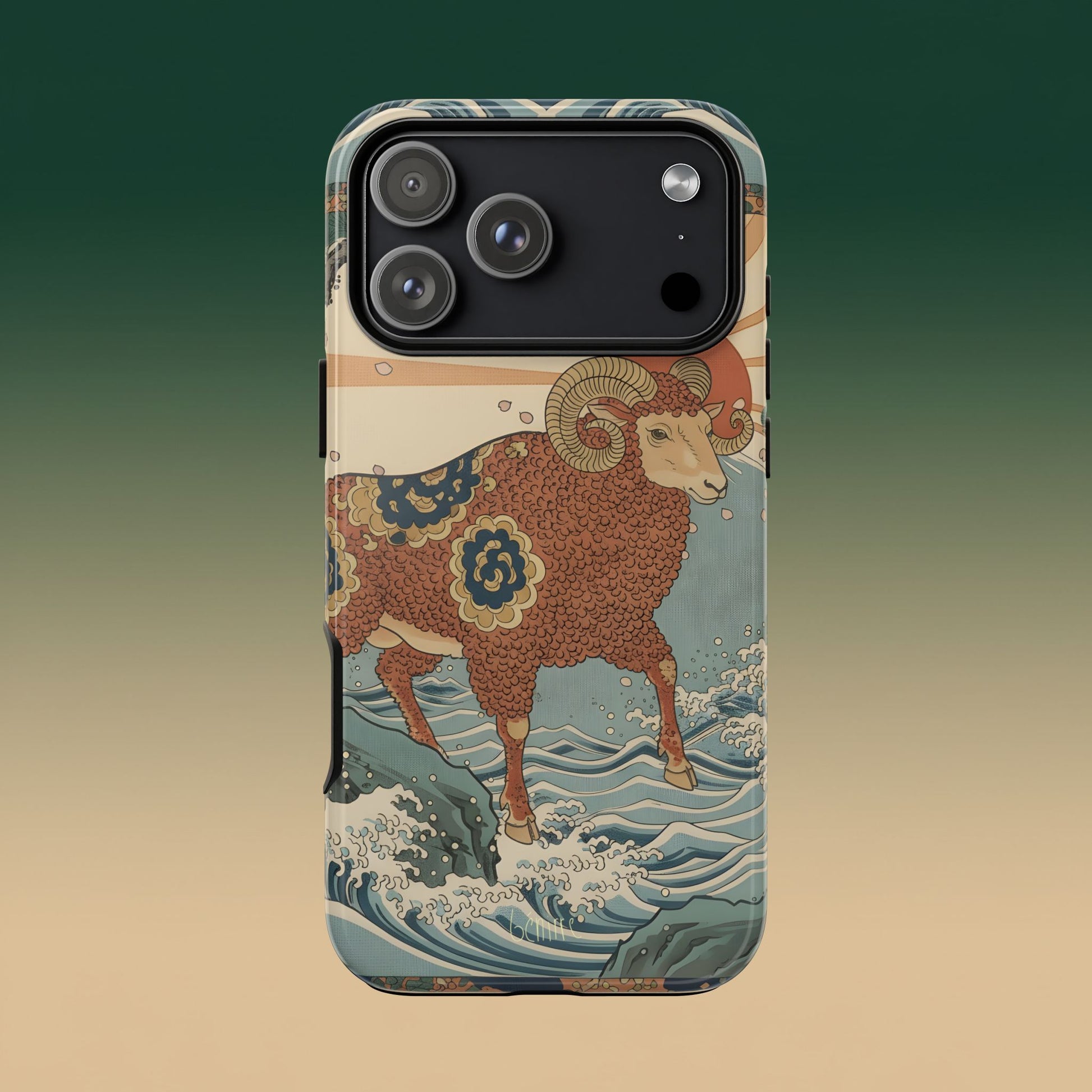 Benirre iPhone 17 Pro Max Phone case with an Aries sheep design in Japanese art style.