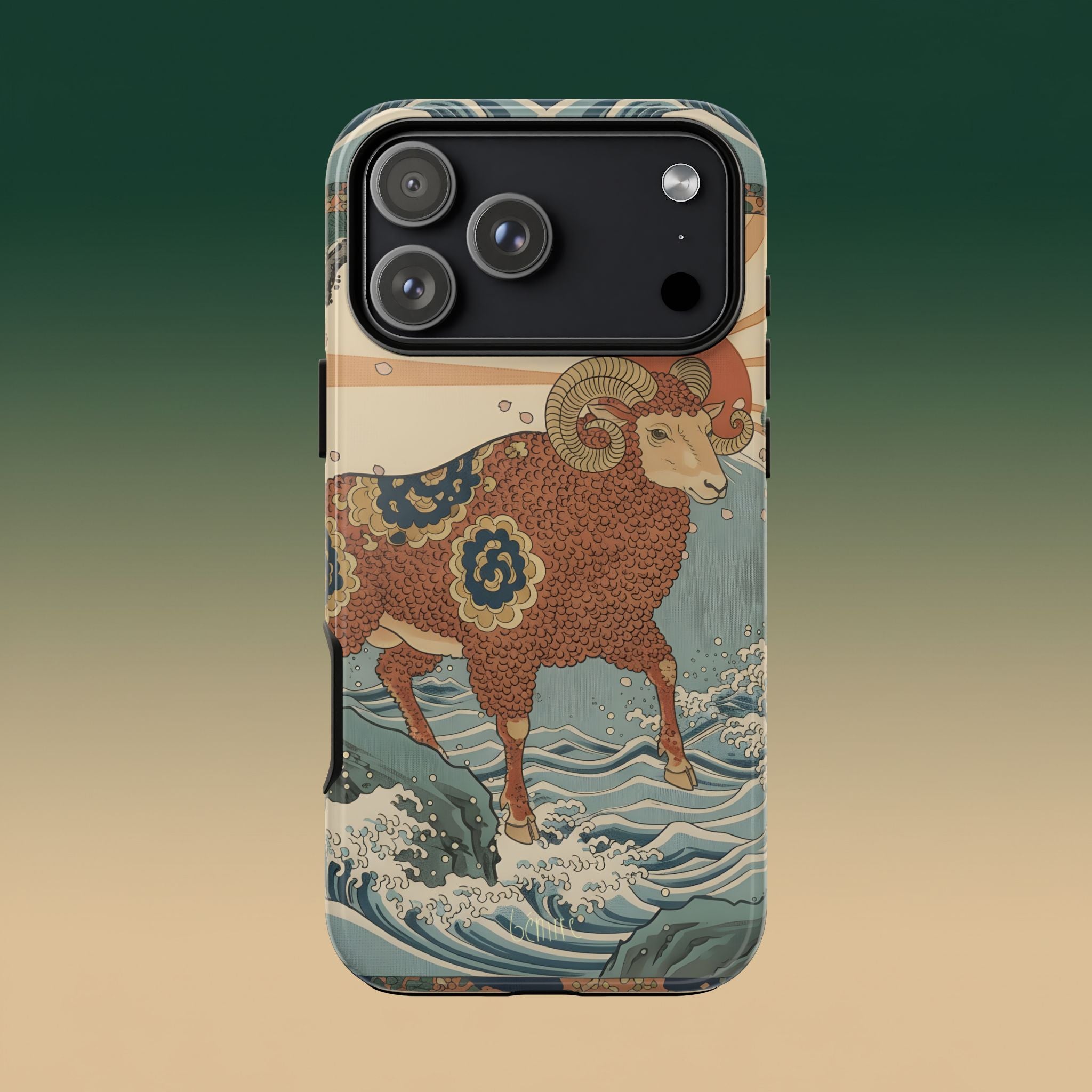 Benirre iPhone 17 Pro Max Phone case with an Aries sheep design in Japanese art style.