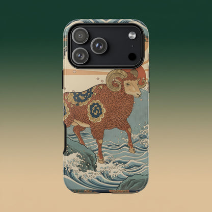 Benirre iPhone 17 Pro Max Phone case with an Aries sheep design in Japanese art style.