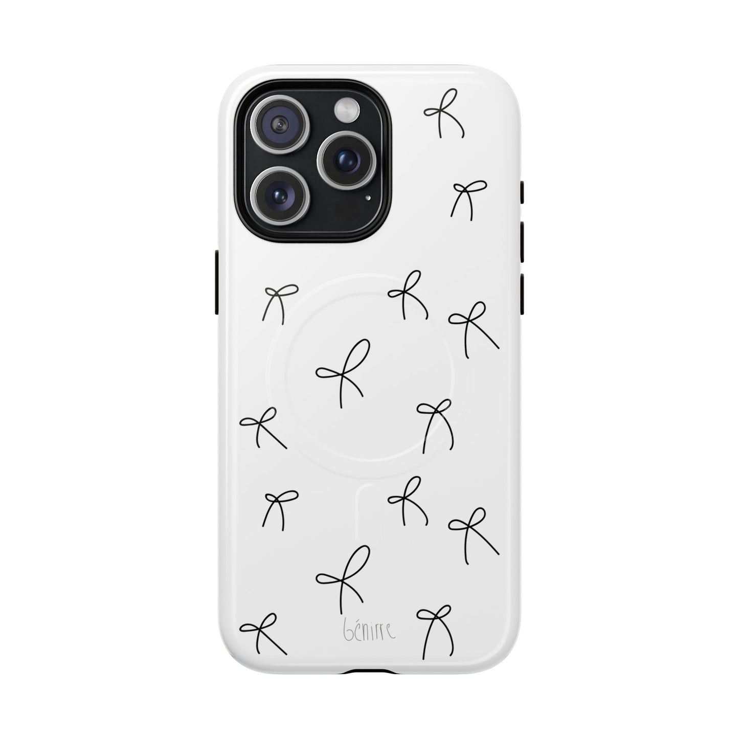 Benirre Phone case with black bow designs on a white background