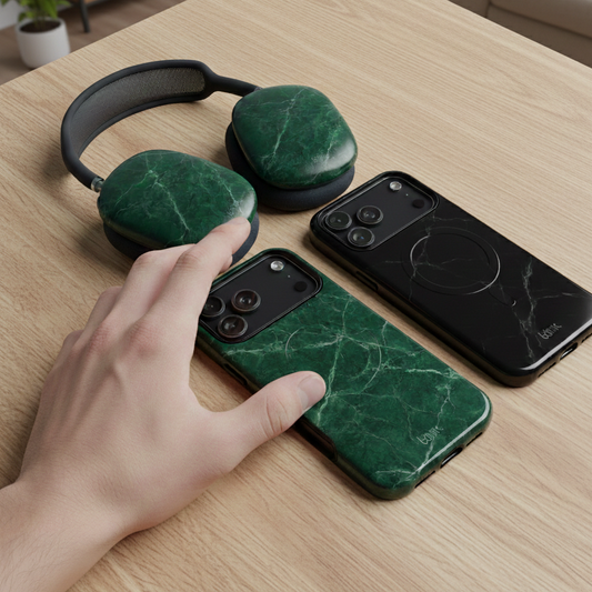 Coque magnétique résistante pour iPhone en marbre vert